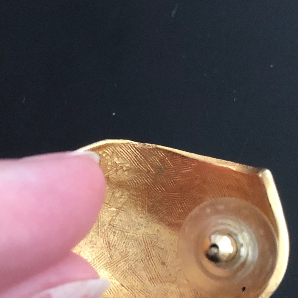 Brushed Goldtoned Wide Half-hoop Earrings - Picture 4 of 7